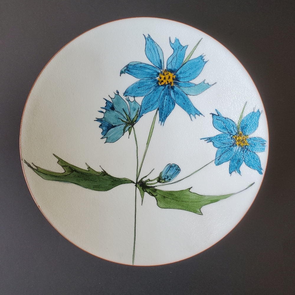 VTG De Passille Sylvestre Wildflower Enamel On Copper Plate Floral Design Quebec